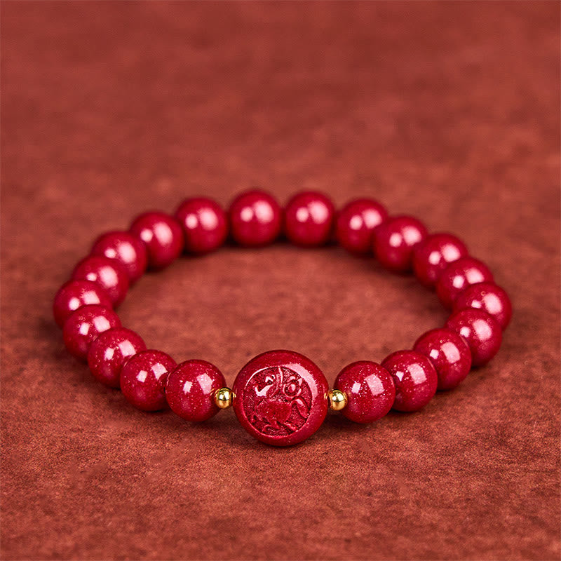 Fortune Jewel Chinese Zodiac Year Of The Horse Carved Cinnabar Peaceful Blessing Bracelet - Fortune Jewel