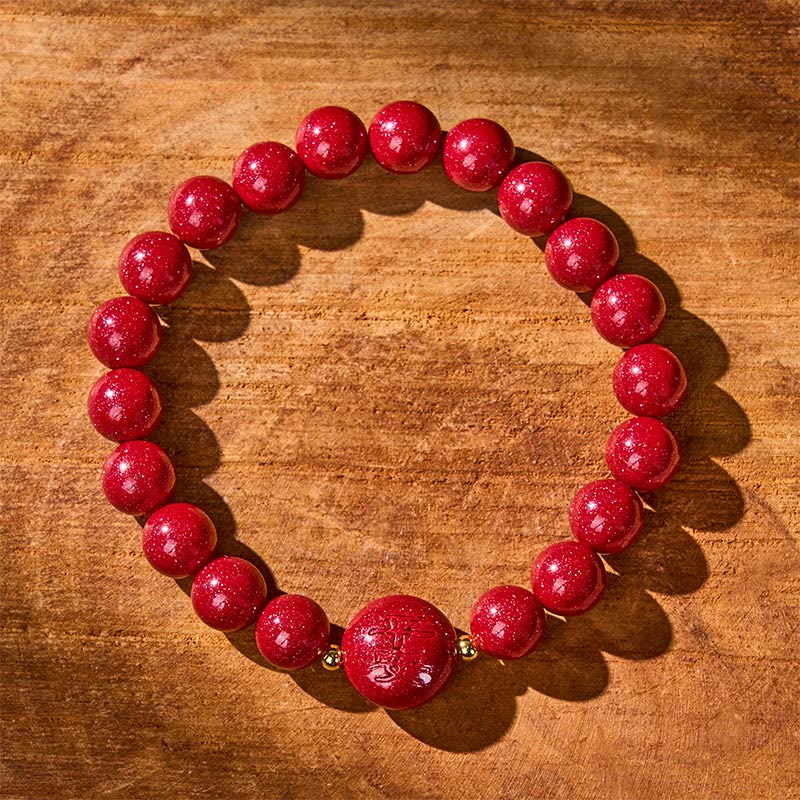 Fortune Jewel Chinese Zodiac Year Of The Horse Carved Cinnabar Peaceful Blessing Bracelet - Fortune Jewel