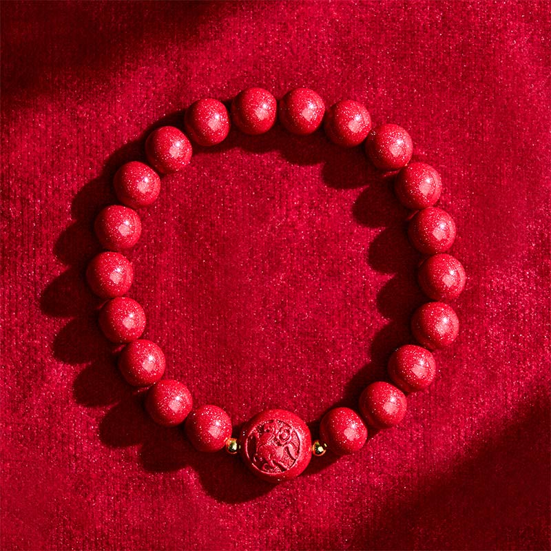 Fortune Jewel Chinese Zodiac Year Of The Horse Carved Cinnabar Peaceful Blessing Bracelet - Fortune Jewel