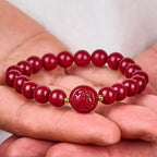 Fortune Jewel Chinese Zodiac Year Of The Horse Carved Cinnabar Peaceful Blessing Bracelet - Fortune Jewel