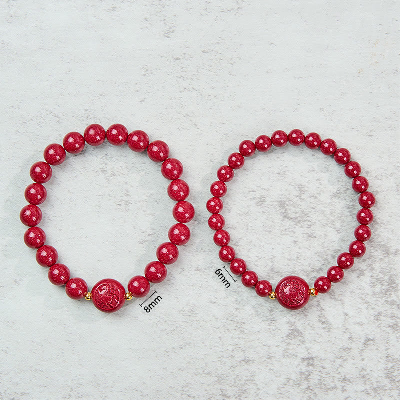 Fortune Jewel Chinese Zodiac Year Of The Horse Carved Cinnabar Peaceful Blessing Bracelet - Fortune Jewel