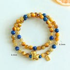 Fortune Jewel Year Of The Horse Fu Character Lazurite Lapis Lazuli Tiger Eye Serenity Double Wrap Bracelet - Fortune Jewel