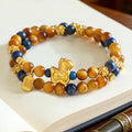 Fortune Jewel Year Of The Horse Fu Character Lazurite Lapis Lazuli Tiger Eye Serenity Double Wrap Bracelet - Fortune Jewel