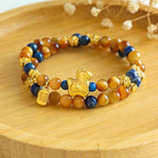 Fortune Jewel Year Of The Horse Fu Character Lazurite Lapis Lazuli Tiger Eye Serenity Double Wrap Bracelet - Fortune Jewel