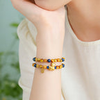 Fortune Jewel Year Of The Horse Fu Character Lazurite Lapis Lazuli Tiger Eye Serenity Double Wrap Bracelet - Fortune Jewel