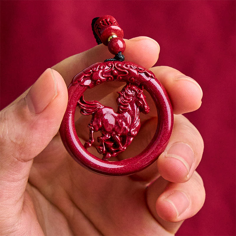 Fortune Jewel Year Of The Horse Carving Peace Buckle Natural Cinnabar Concentration Necklace Pendant - Fortune Jewel