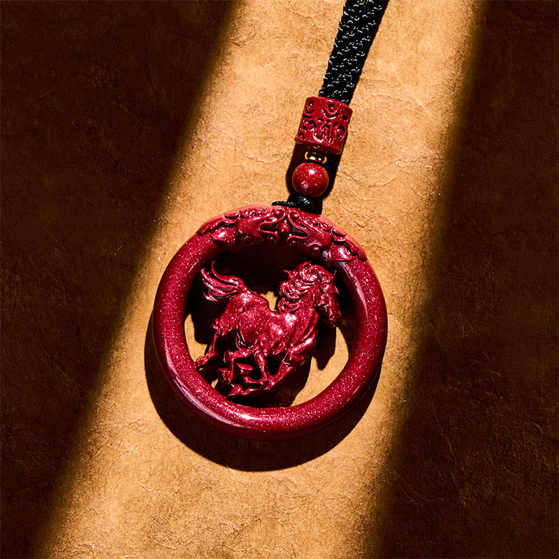 Fortune Jewel Year Of The Horse Carving Peace Buckle Natural Cinnabar Concentration Necklace Pendant - Fortune Jewel