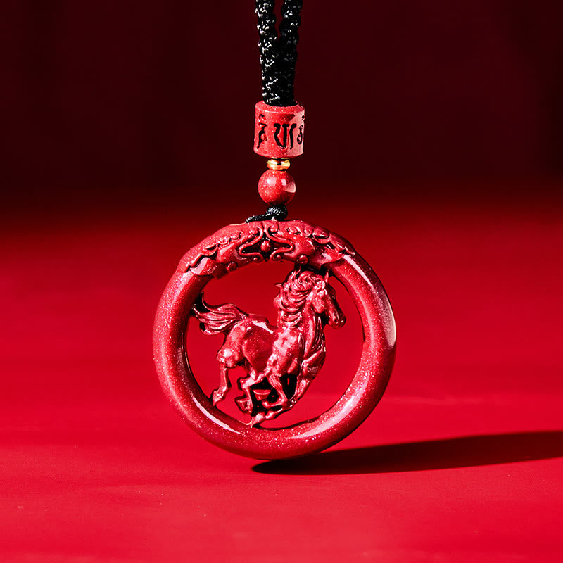 Fortune Jewel Year Of The Horse Carving Peace Buckle Natural Cinnabar Concentration Necklace Pendant - Fortune Jewel