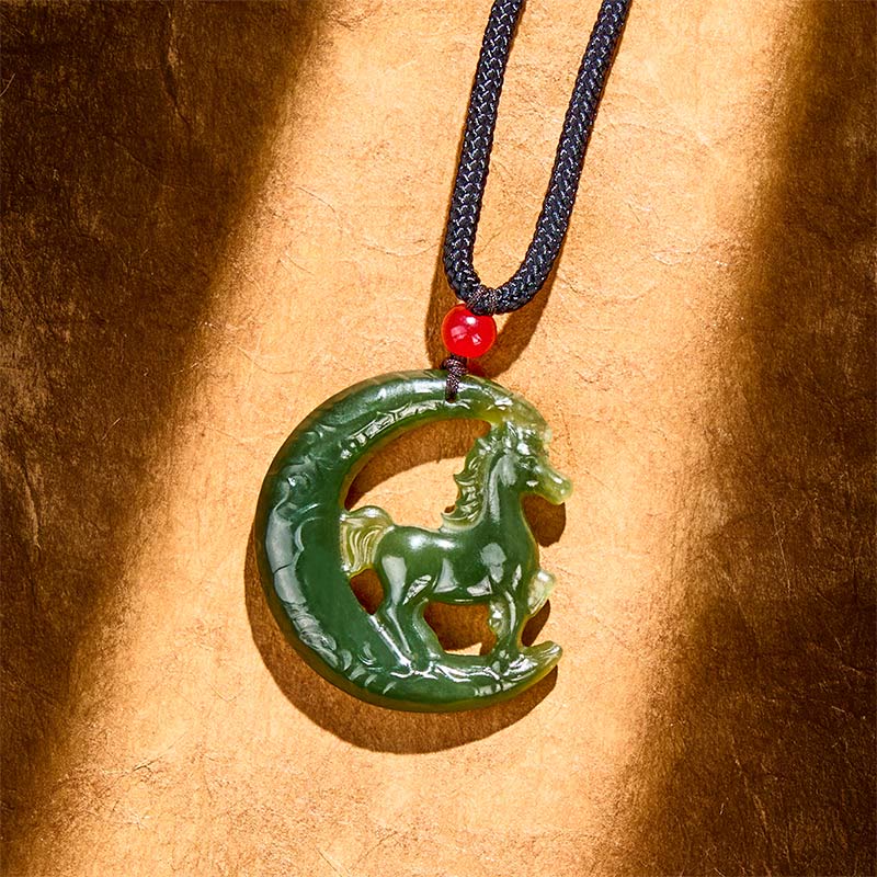 Fortune Jewel Chinese Zodiac Year Of The Horse Charm Carved Jade Luck Prosperity Necklace Pendants - Fortune Jewel
