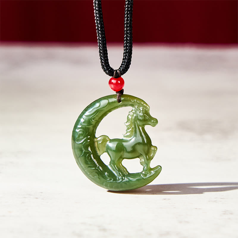 Fortune Jewel Chinese Zodiac Year Of The Horse Charm Carved Jade Luck Prosperity Necklace Pendants - Fortune Jewel