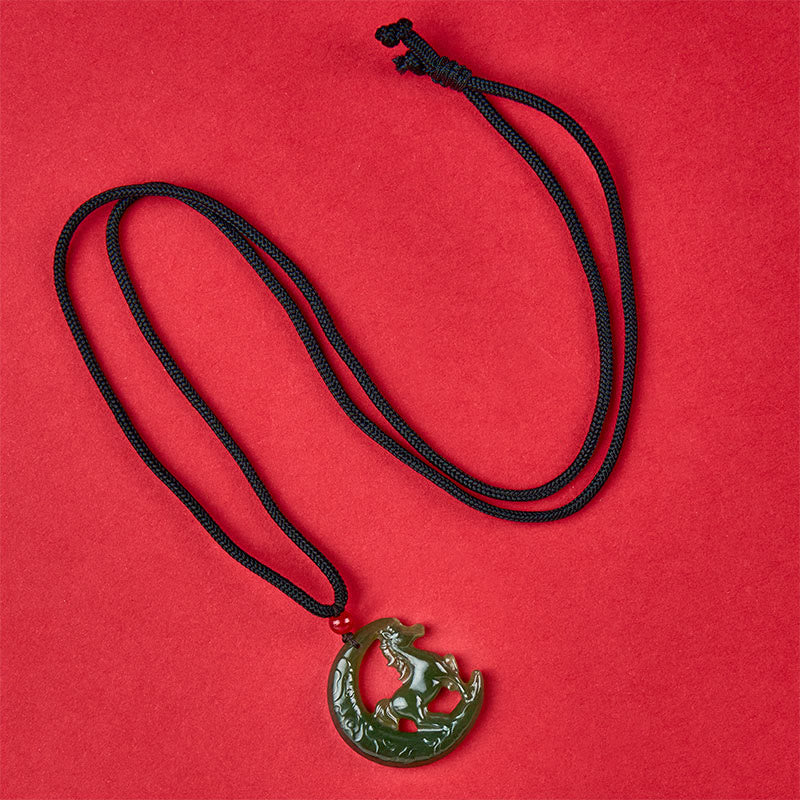 Fortune Jewel Chinese Zodiac Year Of The Horse Charm Carved Jade Luck Prosperity Necklace Pendants - Fortune Jewel