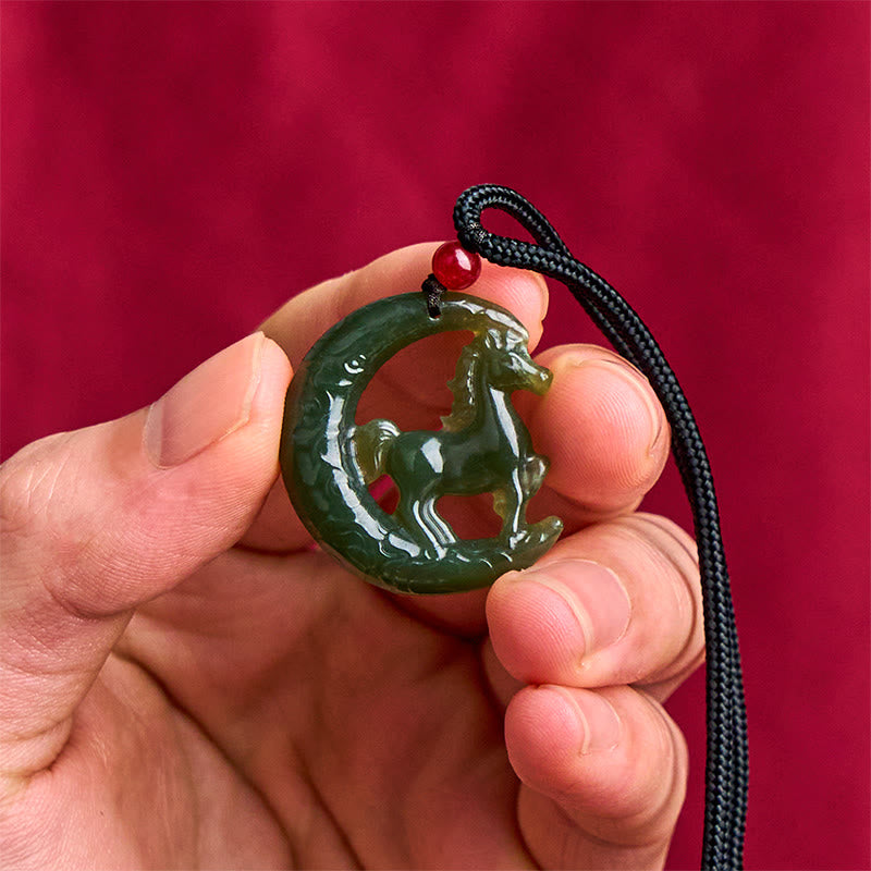 Fortune Jewel Chinese Zodiac Year Of The Horse Charm Carved Jade Luck Prosperity Necklace Pendants - Fortune Jewel