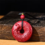 Fortune Jewel Year Of The Horse Carved Fu Character Peace Buckle Design Cinnabar Blessing Auspicious Necklace Pendant - Fortune Jewel