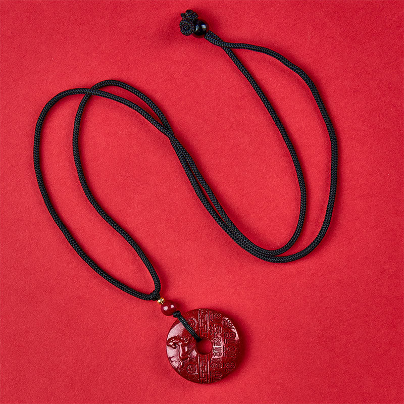 Fortune Jewel Year Of The Horse Carved Fu Character Peace Buckle Design Cinnabar Blessing Auspicious Necklace Pendant - Fortune Jewel