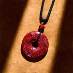 Fortune Jewel Year Of The Horse Carved Fu Character Peace Buckle Design Cinnabar Blessing Auspicious Necklace Pendant - Fortune Jewel