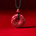 Fortune Jewel Year Of The Horse Carved Fu Character Peace Buckle Design Cinnabar Blessing Auspicious Necklace Pendant - Fortune Jewel