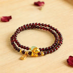 Fortune Jewel Year Of The Horse Garnet Jade Fu Character Stability Double Wrap Bracelet - Fortune Jewel