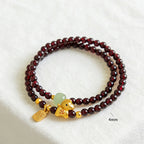 Fortune Jewel Year Of The Horse Garnet Jade Fu Character Stability Double Wrap Bracelet - Fortune Jewel