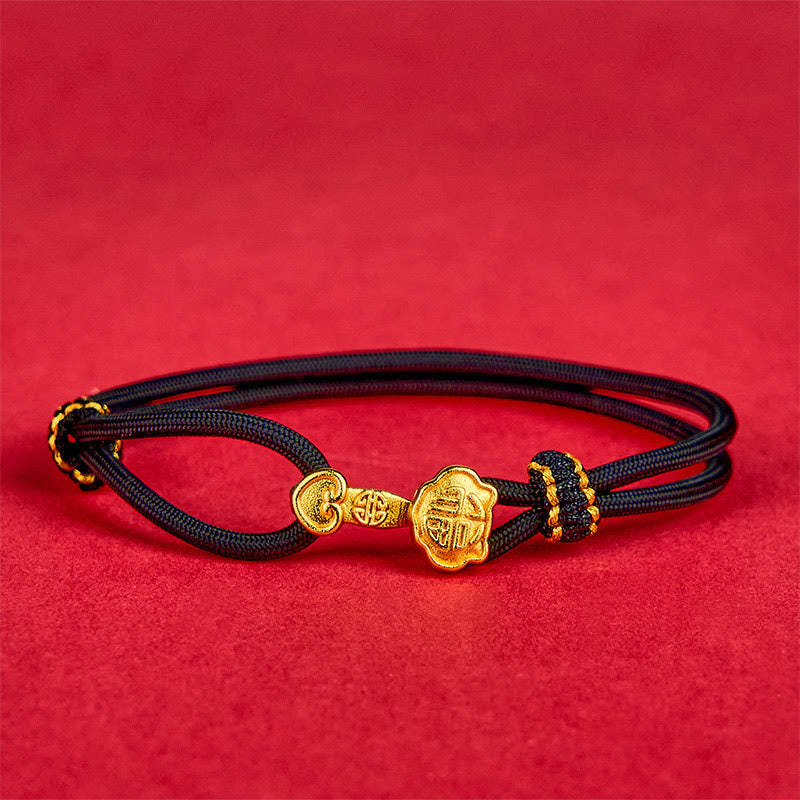 Fortune Jewel Ruyi Handle Fu Character Copper Plated Gold Rope Adjustable Luck Bracelet - Fortune Jewel