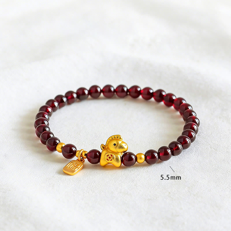 Fortune Jewel Year Of The Horse Garnet Fu Character Protection Bracelet - Fortune Jewel