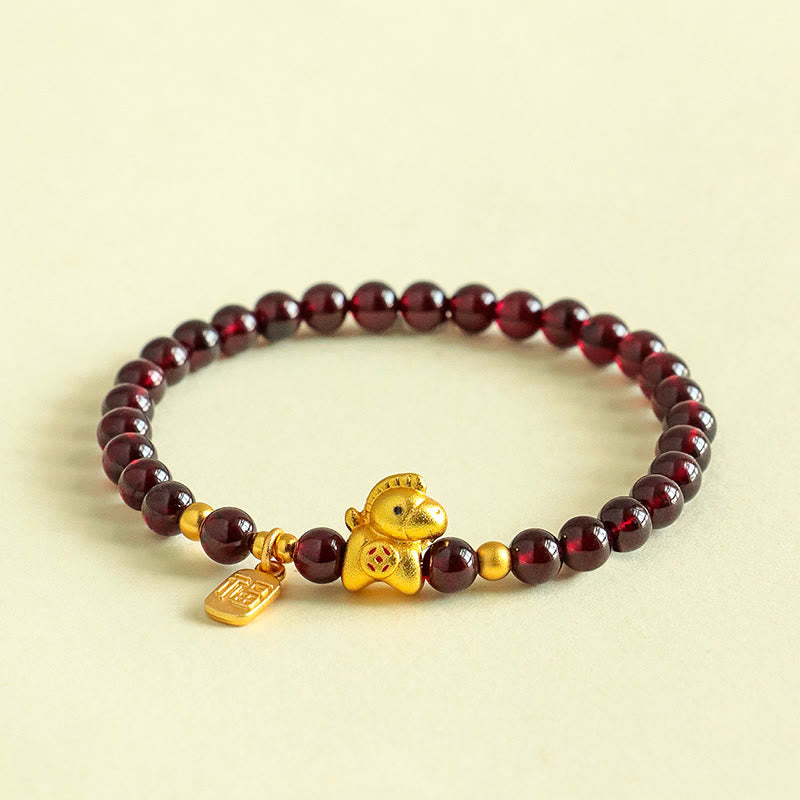 Fortune Jewel Year Of The Horse Garnet Fu Character Protection Bracelet - Fortune Jewel