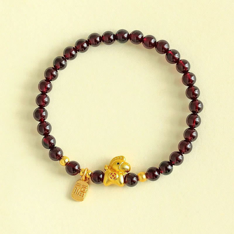Fortune Jewel Year Of The Horse Garnet Fu Character Protection Bracelet - Fortune Jewel