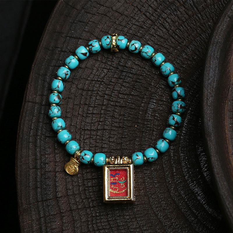 Fortune Jewel Thangka Gau Amulet Box Turquoise Fu Character Protection Bracelet - Fortune Jewel