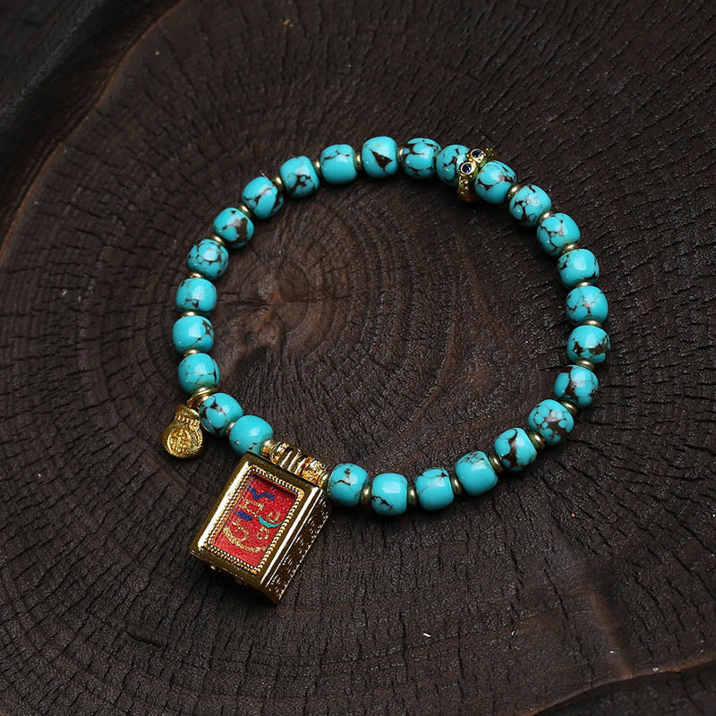 Fortune Jewel Thangka Gau Amulet Box Turquoise Fu Character Protection Bracelet - Fortune Jewel