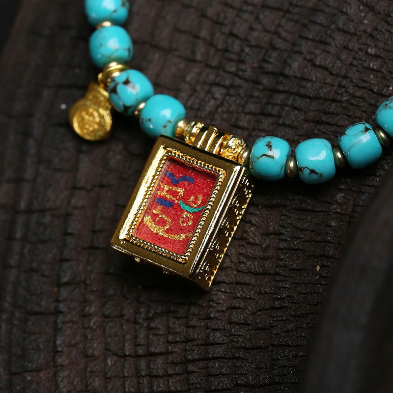 Fortune Jewel Thangka Gau Amulet Box Turquoise Fu Character Protection Bracelet - Fortune Jewel