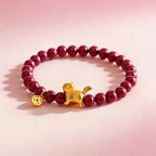 Fortune Jewel Cute Lucky Cat Charm Garnet Cinnabar Calm Protection Beaded Bracelet - Fortune Jewel