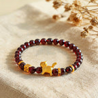 Fortune Jewel Cute Lucky Cat Charm Garnet Cinnabar Calm Protection Beaded Bracelet - Fortune Jewel