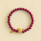 Fortune Jewel Cute Lucky Cat Charm Garnet Cinnabar Calm Protection Beaded Bracelet - Fortune Jewel