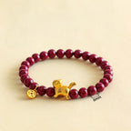 Fortune Jewel Cute Lucky Cat Charm Garnet Cinnabar Calm Protection Beaded Bracelet - Fortune Jewel