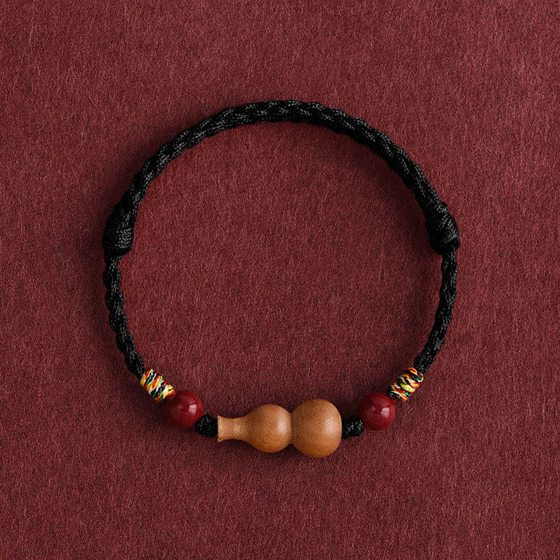Fortune Jewel Gourd Peach Wood Rope Adjustable Wealth Luck Bracelet - Fortune Jewel