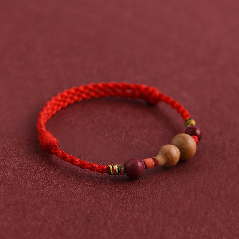 Fortune Jewel Gourd Peach Wood Rope Adjustable Wealth Luck Bracelet - Fortune Jewel