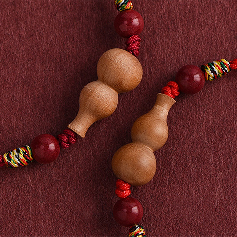 Fortune Jewel Gourd Peach Wood Rope Adjustable Wealth Luck Bracelet - Fortune Jewel