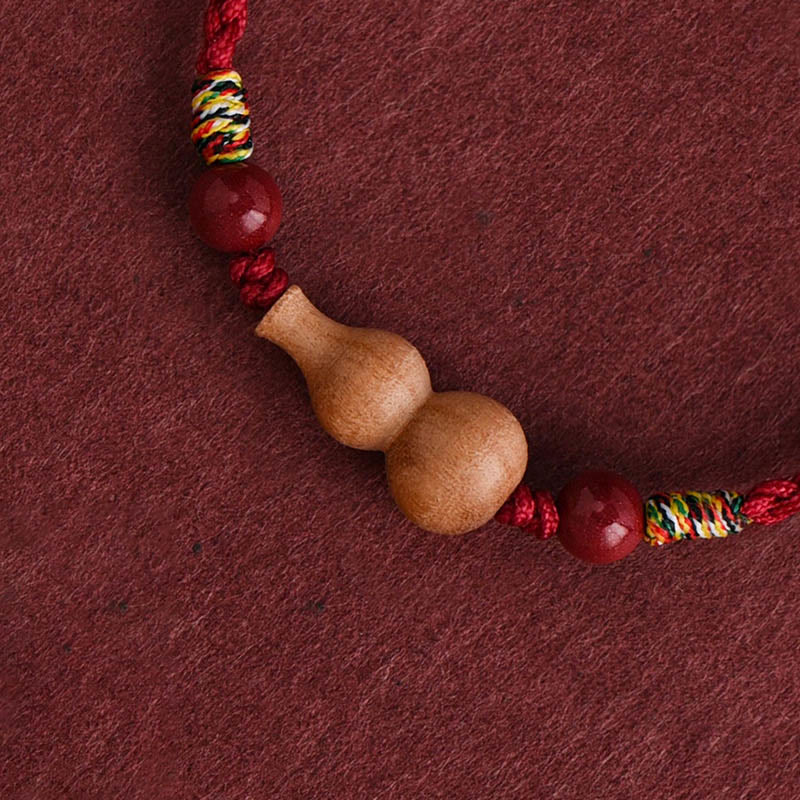 Fortune Jewel Gourd Peach Wood Rope Adjustable Wealth Luck Bracelet - Fortune Jewel