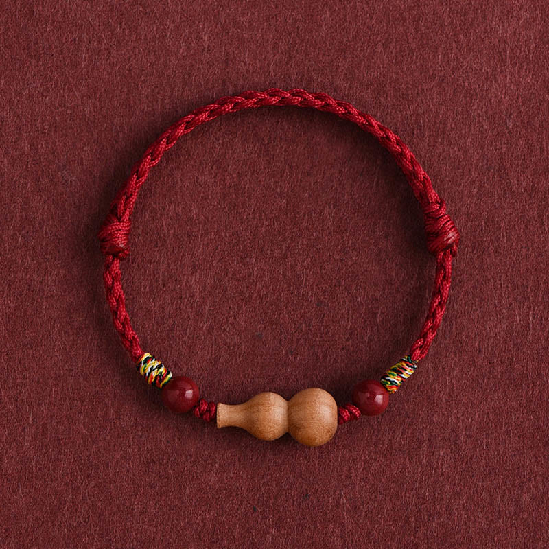 Fortune Jewel Gourd Peach Wood Rope Adjustable Wealth Luck Bracelet - Fortune Jewel