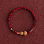 Fortune Jewel Gourd Peach Wood Rope Adjustable Wealth Luck Bracelet - Fortune Jewel