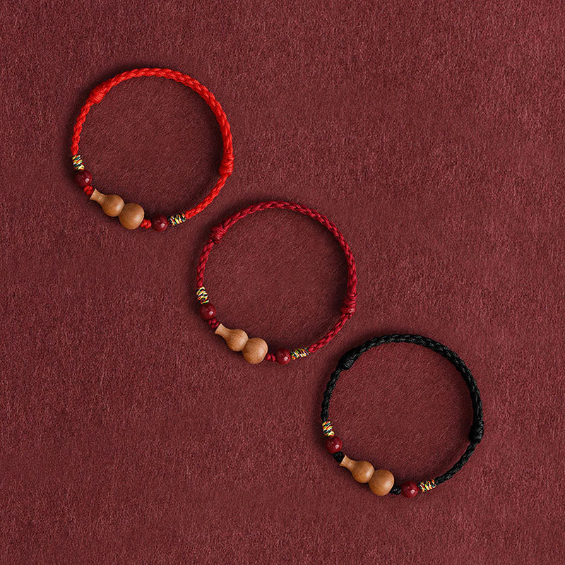 Fortune Jewel Gourd Peach Wood Rope Adjustable Wealth Luck Bracelet - Fortune Jewel
