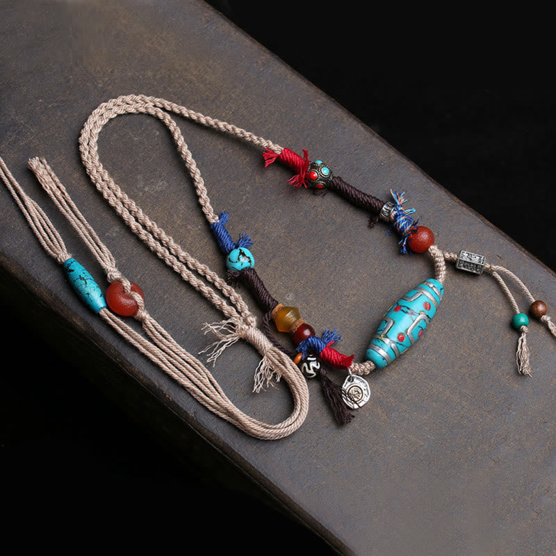 Fortune Jewel Copper Turquoise Dzi Bead Luck Necklace Pendants - Fortune Jewel
