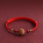 Fortune Jewel Carved Auspicious Pattern Natural Peach Wood Rope Luck Bracelet - Fortune Jewel
