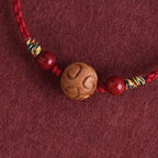 Fortune Jewel Carved Auspicious Pattern Natural Peach Wood Rope Luck Bracelet - Fortune Jewel