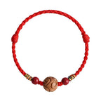 Fortune Jewel Carved Auspicious Pattern Natural Peach Wood Rope Luck Bracelet - Fortune Jewel