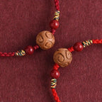 Fortune Jewel Carved Auspicious Pattern Natural Peach Wood Rope Luck Bracelet - Fortune Jewel