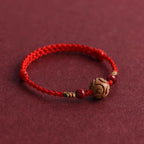 Fortune Jewel Carved Auspicious Pattern Natural Peach Wood Rope Luck Bracelet - Fortune Jewel