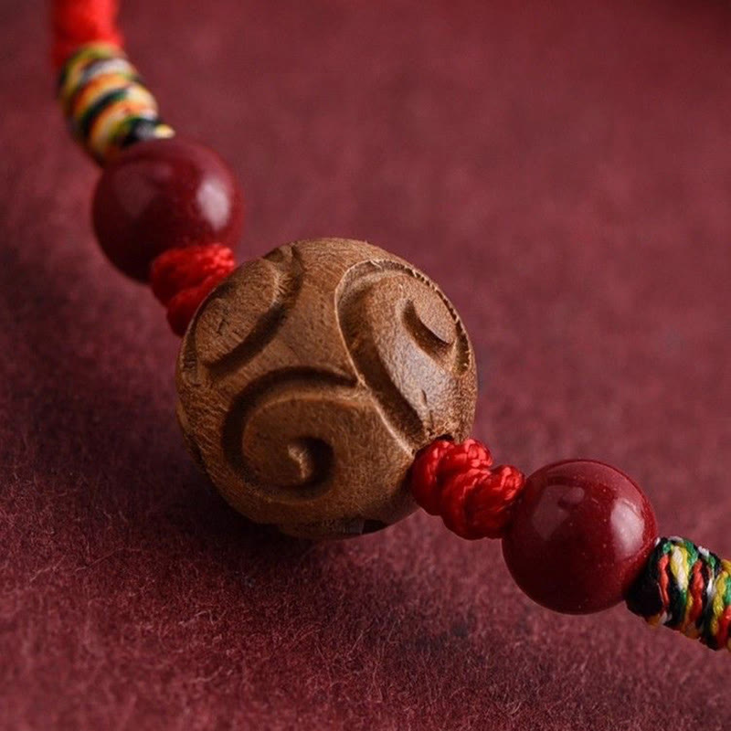 Fortune Jewel Carved Auspicious Pattern Natural Peach Wood Rope Luck Bracelet - Fortune Jewel