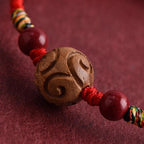 Fortune Jewel Carved Auspicious Pattern Natural Peach Wood Rope Luck Bracelet - Fortune Jewel