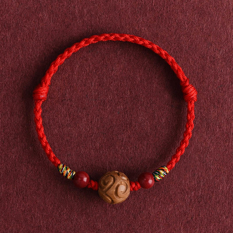 Fortune Jewel Carved Auspicious Pattern Natural Peach Wood Rope Luck Bracelet - Fortune Jewel