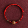 Fortune Jewel Carved Auspicious Pattern Natural Peach Wood Rope Luck Bracelet - Fortune Jewel